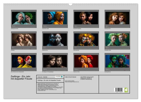 Produktbild: Zwillinge - Ein Jahr mit doppelter Freude (Wandkalender 2026 DIN A2 quer), CALVENDO Monatskalender
