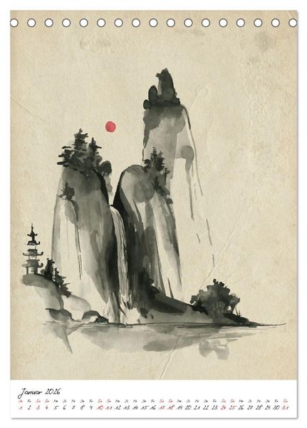 Produktbild: Sumi-e Kunst im japanischen Stil (Tischkalender 2026 DIN A5 hoch), CALVENDO Monatskalender