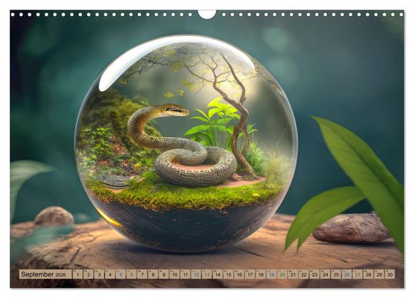 Produktbild: Miniaturwelt in der Glaskugel (Wandkalender 2026 DIN A3 quer), CALVENDO Monatskalender