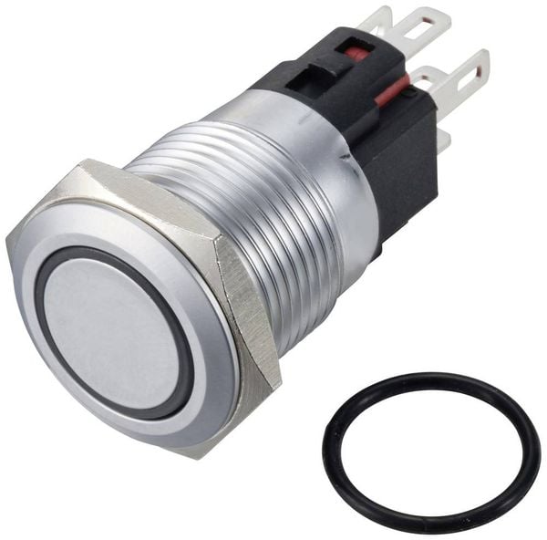 Produktbild: TRU COMPONENTS TC-12647524 Druckschalter 250 V/AC 3 A 1 x Aus/(Ein) IP65 Blau rastend Messing, verchromt 1 St.