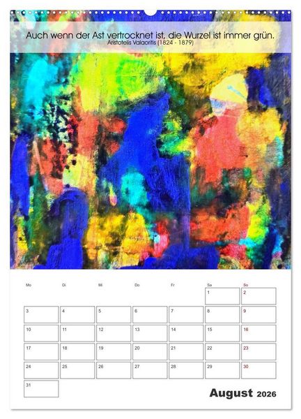 Produktbild: Farbenleuchten - Abstrakte Gouachemalerei mit Zitaten &uuml;ber die Farben (Wandkalender 2026 DIN A2 hoch), CALVENDO Monatskalender