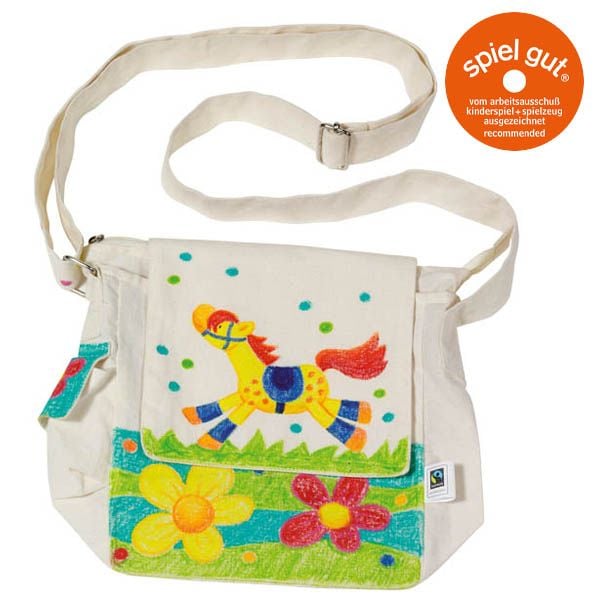 Goki 58611 - Umhängetasche unbemalt, Baumwolle, zum Anmalen, 34x18x12cm, Fair Trade