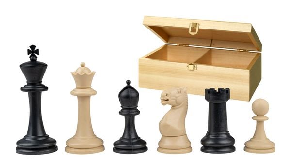 Schachfiguren Nerva, Königshöhe 95 mm, Kunststoff, schwarz creme, gewichtet, in Holzbox