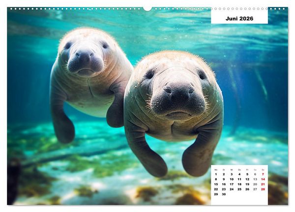 Produktbild: Manatees. Faszinierende Rundschwanzseek&uuml;he (hochwertiger Premium Wandkalender 2026 DIN A2 quer), Kunstdruck in Hochglanz