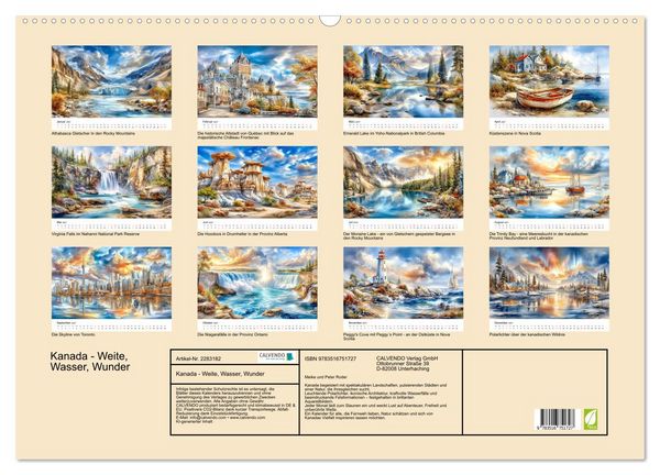 Produktbild: Kanada - Weite, Wasser, Wunder (Wandkalender 2027 DIN A2 quer), CALVENDO Monatskalender