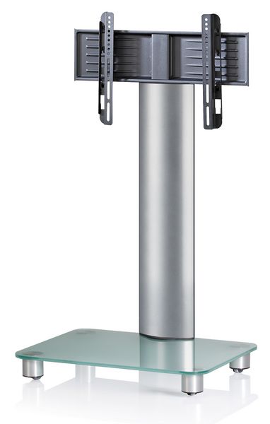 Produktbild: TV Standfu&szlig; St&auml;nder Rack Alu Glas Rollen Bilano