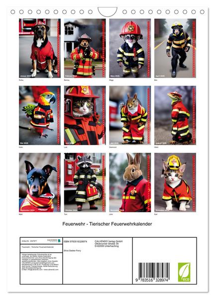 Produktbild: Feuerwehr - Tierischer Feuerwehrkalender (Wandkalender 2026 DIN A4 hoch), CALVENDO Monatskalender
