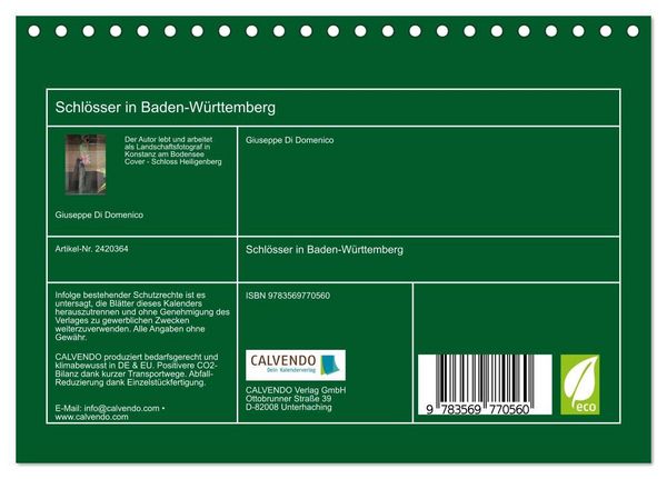 Produktbild: Schl&ouml;sser in Baden-W&uuml;rttemberg (Tischkalender 2027 DIN A5 quer), CALVENDO Monatskalender