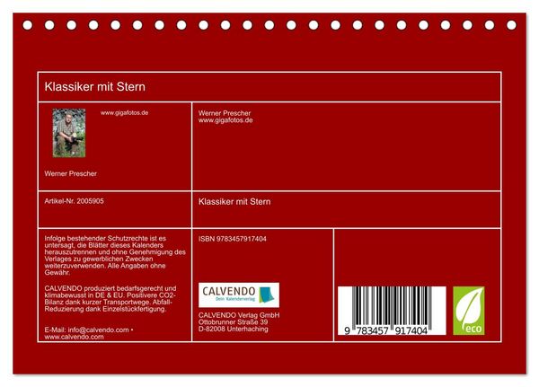 Produktbild: Klassiker mit Stern (Tischkalender 2026 DIN A5 quer), CALVENDO Monatskalender