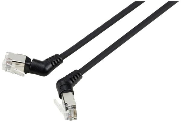 Produktbild: Renkforce RF-6071550 RJ45 Patchkabel CAT 6a F/UTP 2.00 m Schwarz Steckkontakte 360&deg; drehbar, Gewinkelter Kabelabgang 1 St.