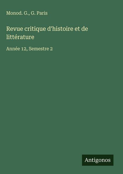 Produktbild: Revue critique d'histoire et de litt&eacute;rature