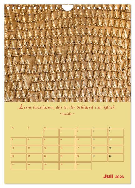 Produktbild: BUDDHA IN GOLD - Mit buddhistischen Spr&uuml;chen (Wandkalender 2026 DIN A4 hoch), CALVENDO Monatskalender