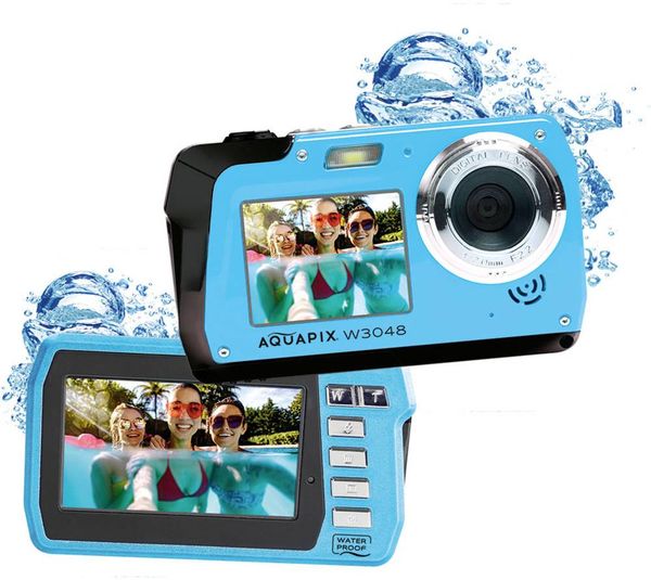 Easypix W3048-I 'Edge' Digitalkamera 48 Megapixel Ice, Blue Unterwasserkamera, Frontdisplay