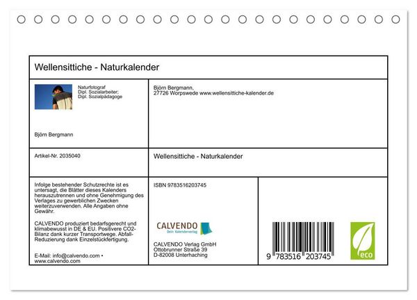 Produktbild: Wellensittiche - Naturkalender (Tischkalender 2026 DIN A5 quer), CALVENDO Monatskalender