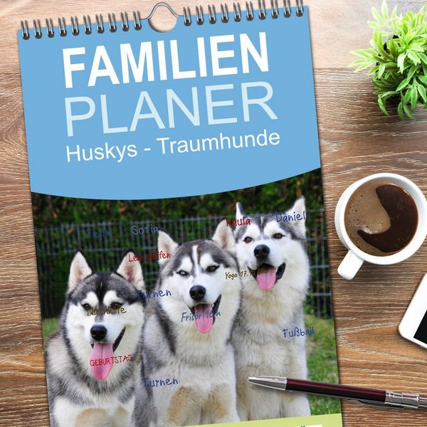 Produktbild: Familienplaner 2026 - Huskys - Traumhunde mit 5 Spalten (Wandkalender, 21 x 45 cm) CALVENDO
