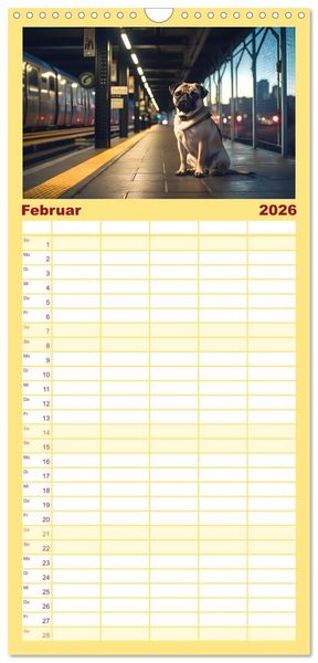 Produktbild: Familienplaner 2026 - Kleine Helden - eine Hommage an die Mopsrasse mit 5 Spalten (Wandkalender, 21 x 45 cm) CALVENDO
