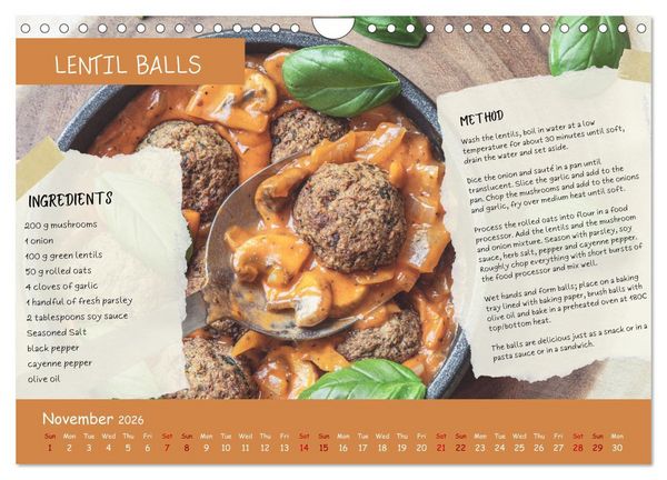 Produktbild: indulge plant-based - irresistibly delicious, vegan recipes for the year (Wall Calendar 2026 DIN A4 landscape), CALVENDO 12 Month Wall Calendar