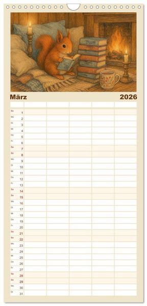 Produktbild: Familienplaner 2026 - Zuhause bei den Kleinen. Ein Jahr voller tierischer R&uuml;ckzugsorte. mit 5 Spalten (Wandkalender, 21 x 45 cm) CALVENDO