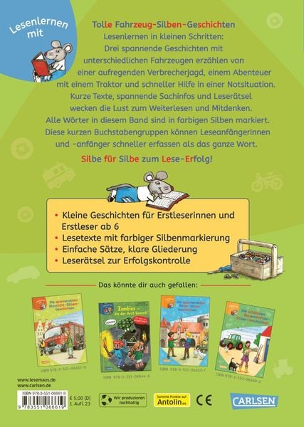 LESEMAUS zum Lesenlernen Sammelbände: Tolle Fahrzeug-Silben-Geschichten