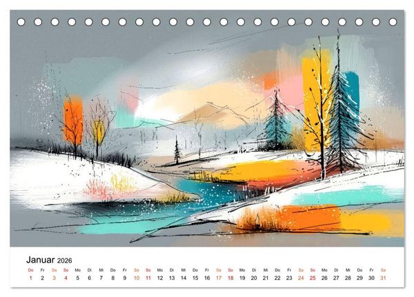 Produktbild: Kunst trifft Landschaft (Tischkalender 2026 DIN A5 quer), CALVENDO Monatskalender
