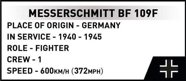 Produktbild: COBI Historical Collection 5873 - Messerschmitt BF-109F, Bausatz 1:48, 123 Klemmbausteine