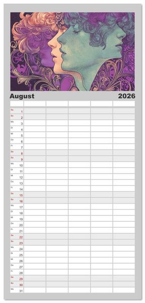 Produktbild: Familienplaner 2026 - Im Stil des Art Nouveau mit 5 Spalten (Wandkalender, 21 x 45 cm) CALVENDO