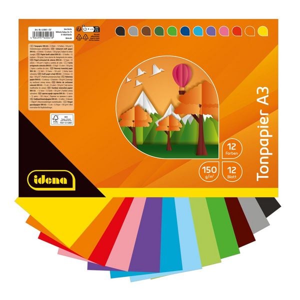 Produktbild: Idena Tonpapier 150g/m&sup2; 12 Farben DIN A3