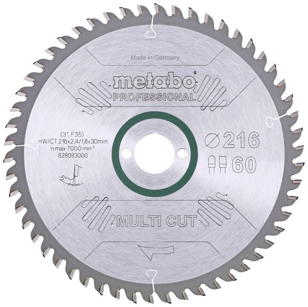 Metabo multi cut - professional, 216x30, Z60 FZ/TZ, 5°neg. 628083000 Hartmetall Kreissägeblatt 216 x 30 x 1.8 mm Zähnean