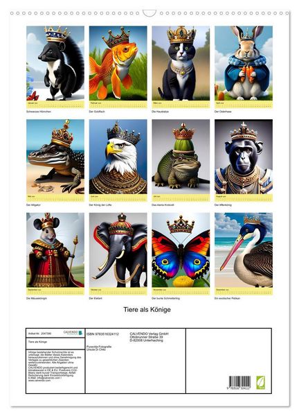 Produktbild: Tiere als K&ouml;nige (Wandkalender 2026 DIN A2 hoch), CALVENDO Monatskalender
