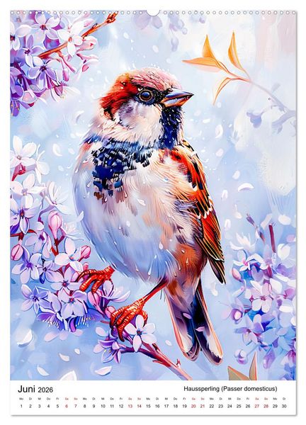 Produktbild: Heimische V&ouml;gel - Singv&ouml;gel zwischen Bl&uuml;ten und Beeren (hochwertiger Premium Wandkalender 2026 DIN A2 hoch), Kunstdruck in Hochglanz