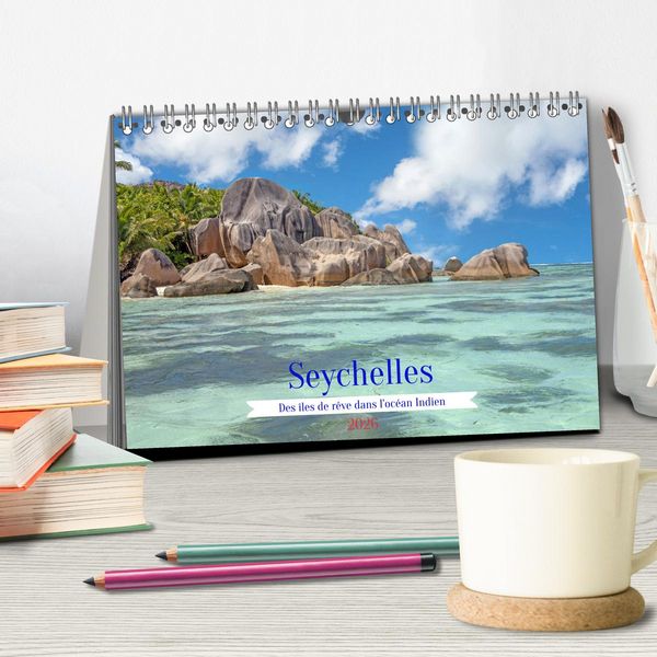 Produktbild: Seychelles - Des &icirc;les de r&ecirc;ve dans l'oc&eacute;an Indien (Calendrier de bureau 2026 DIN A5 vertical), CALVENDO calendrier mensuel
