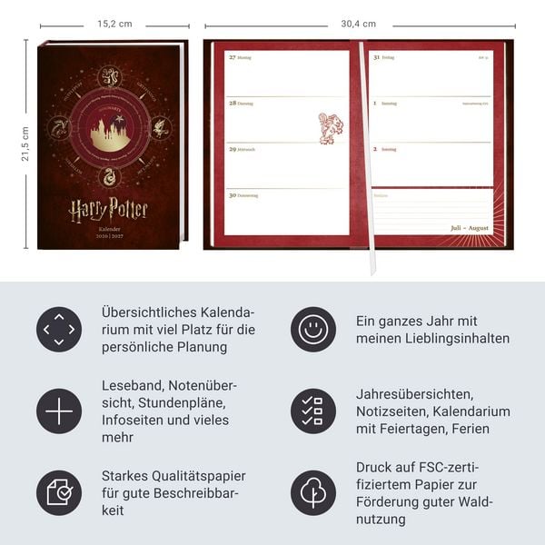 Produktbild: Harry Potter 17-Monats-Kalenderbuch A5 2027 - 17 Monate. Von August 2026 bis Dezember 2027