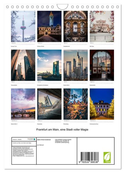 Produktbild: Frankfurt am Main, eine Stadt voller Magie (Wandkalender 2026 DIN A4 hoch), CALVENDO Monatskalender