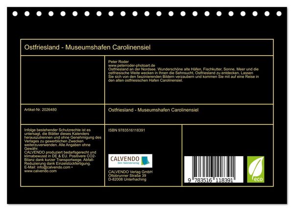 Produktbild: Ostfriesland - Museumshafen Carolinensiel (Tischkalender 2026 DIN A5 quer), CALVENDO Monatskalender