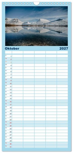 Produktbild: Familienplaner 2027 - Island - Rundreise im Oktober mit 5 Spalten (Wandkalender, 21 x 45 cm) CALVENDO