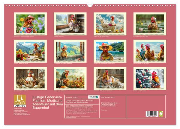 Produktbild: Lustige Federvieh-Fashion. Modische Abenteuer auf dem Bauernhof (Wandkalender 2026 DIN A2 quer), CALVENDO Monatskalender