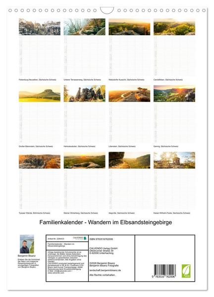 Produktbild: Familienkalender - Wandern im Elbsandsteingebirge (Wandkalender 2027 DIN A3 hoch), CALVENDO Monatskalender