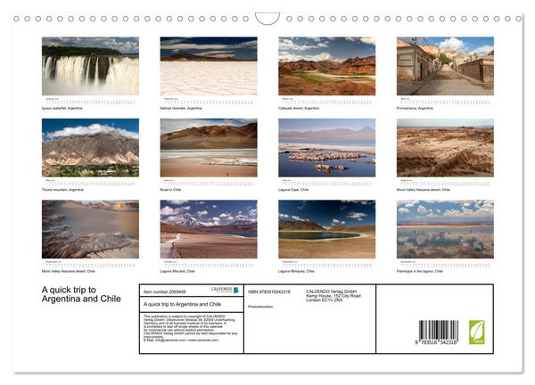 Produktbild: A quick trip to Argentina and Chile (Wall Calendar 2026 DIN A3 landscape), CALVENDO 12 Month Wall Calendar