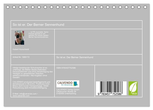 Produktbild: So ist er. Der Berner Sennenhund (Tischkalender 2026 DIN A5 quer), CALVENDO Monatskalender