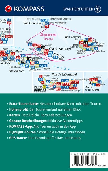 Produktbild: KOMPASS Wanderf&uuml;hrer Azoren, 90 Touren mit Extra-Tourenkarte
