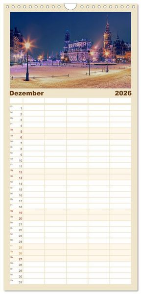 Produktbild: Familienplaner 2026 - Barockstadt Dresden mit 5 Spalten (Wandkalender, 21 x 45 cm) CALVENDO