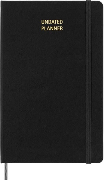 Produktbild: Moleskine undatierter Wochen Notizkalender, L/A5, 1 Wo = 1 Seite, Rechts linierte Seite, Fester Einband mit Textpr&auml;gung gold, Schwarz