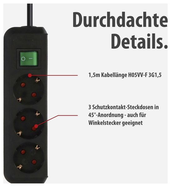 Produktbild: Brennenstuhl 1152300400 Steckdosenleiste Schwarz Schutzkontakt 1 St.