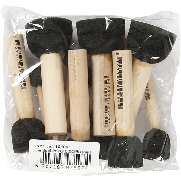 Produktbild: Creativ Company Schaumstoffpinsel, L 9-10 cm, D 13+20+25+35 mm, 12 Stk