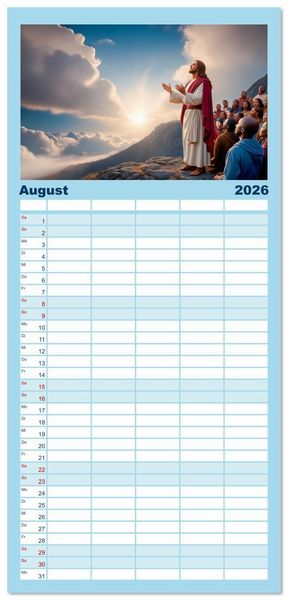Produktbild: Familienplaner 2026 - Durch das Jahr mit Jesus mit 5 Spalten (Wandkalender, 21 x 45 cm) CALVENDO