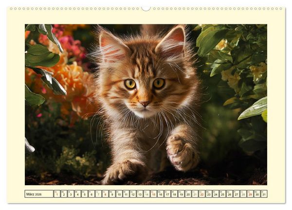 Produktbild: Main-Coon-Katzen. Die imposanten Waldkatzen im Garten (Wandkalender 2026 DIN A2 quer), CALVENDO Monatskalender