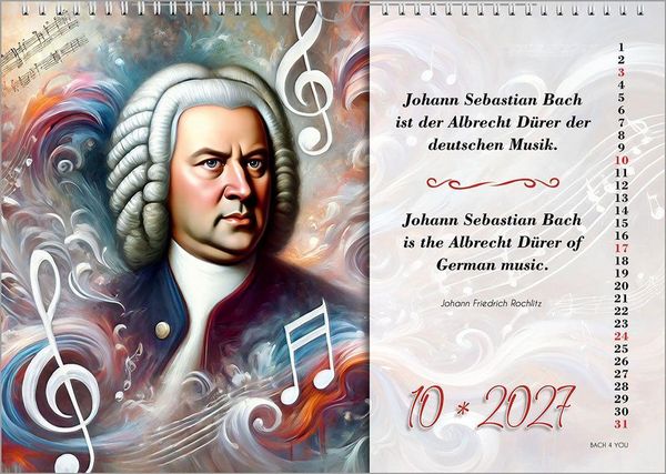 Produktbild: Johann-Sebastian-Bach-Zitate-Kalender, ein Musik-Kalender 2027, DIN A4