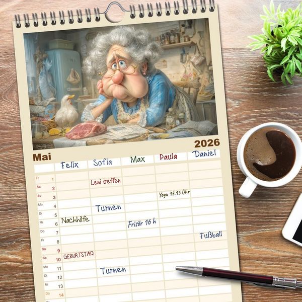 Produktbild: Familienplaner 2026 - Oma macht jetzt Sonderschicht mit 5 Spalten (Wandkalender, 21 x 45 cm) CALVENDO