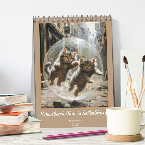 Produktbild: Schwebende Tiere in Seifenblasen - Humorbilder (Tischkalender 2026 DIN A5 hoch), CALVENDO Monatskalender