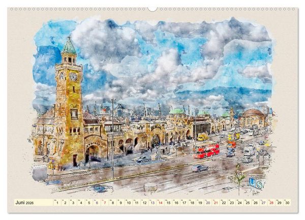 Produktbild: Hamburg - malerische Metropole (Wandkalender 2026 DIN A2 quer), CALVENDO Monatskalender
